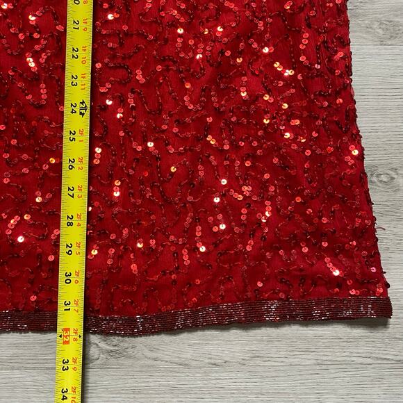 100% Pure Silk Plus Size Red Glittler Set Sequin Christmas Size 26W - Picture 4 of 10